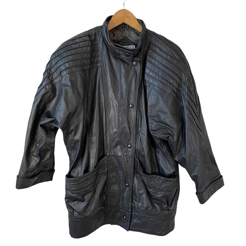 Vintage 90s AVANTI Women's Genuine Leather Jacket Black Small Motorcycle Biker